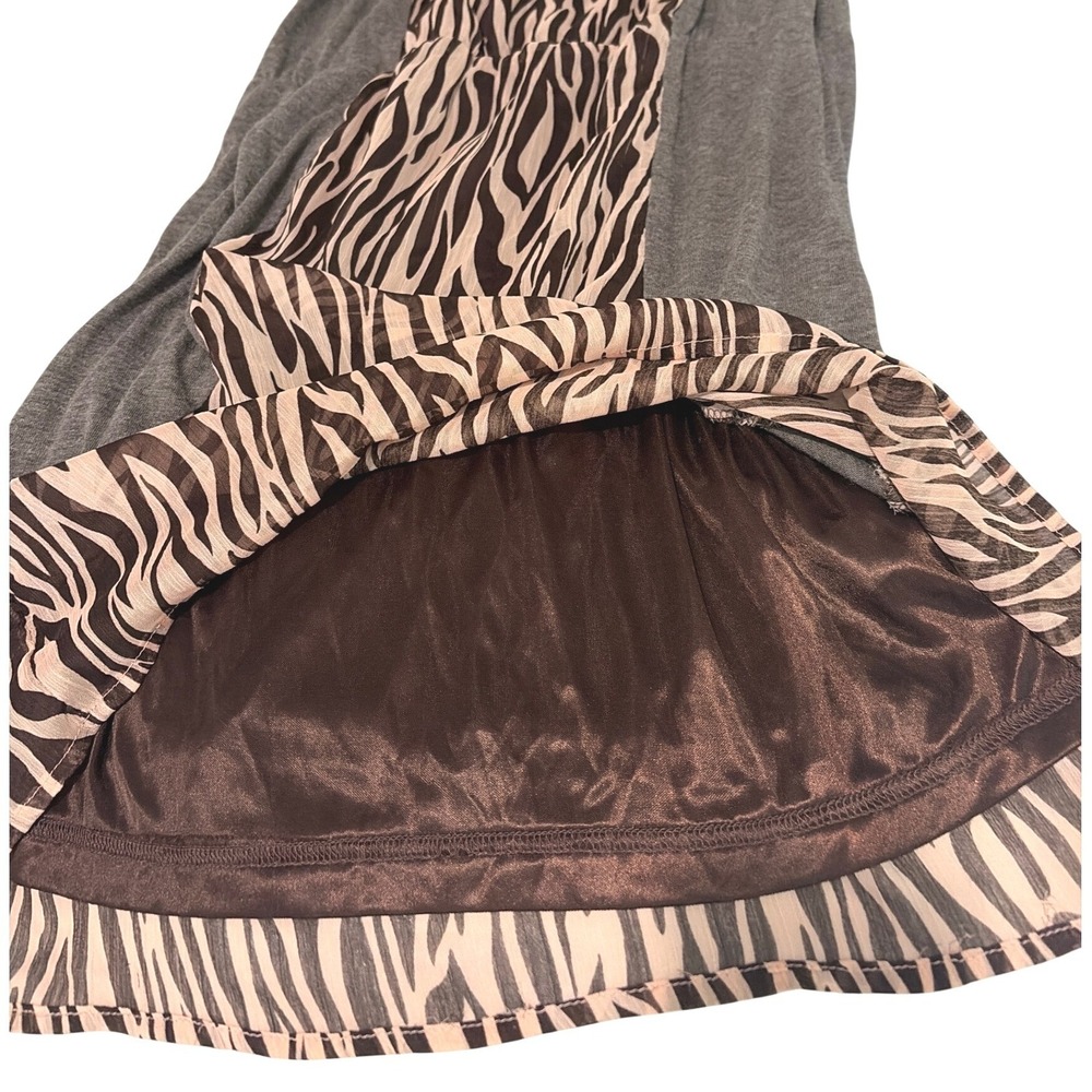 Theme Womens Zebra Animal Print Tunic Dress Mixed Media Brown Tan Short M - Picture 5 of 7